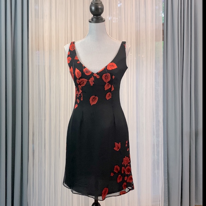 Lk Bennett Silk Cocktail Dress V Neck Zip Back Floral Detail Lined Women Sz 42